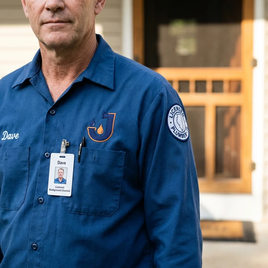 Licensed plumber showing ID badge in Palisades Park, NJ