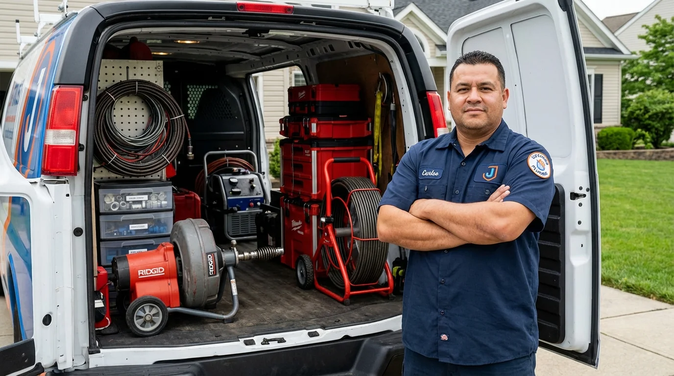 Professional drain cleaning equipment and Johns Plumbing LLC plumber in Palisades Park