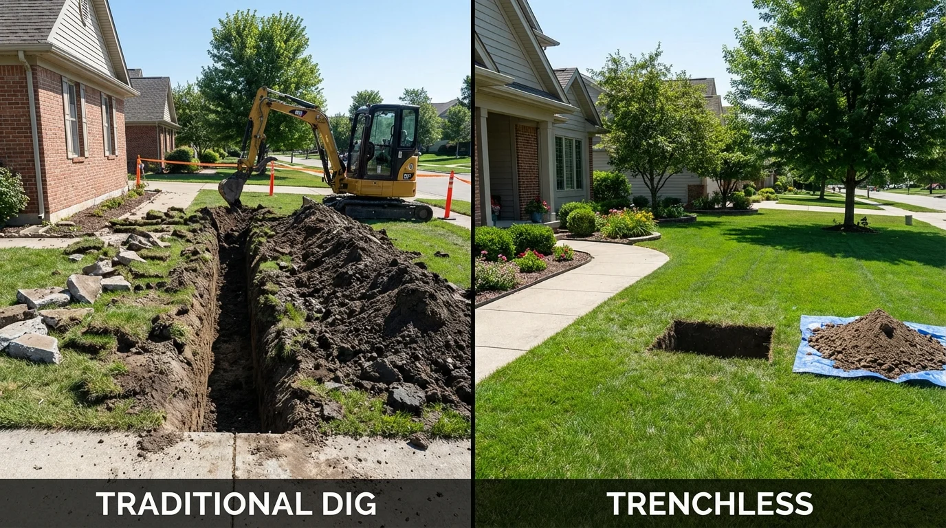 Trenchless sewer repair with minimal yard damage versus traditional excavation in Palisades Park, NJ